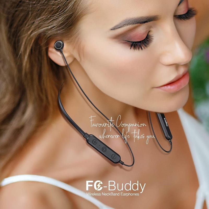 FINGERS FC-Buddy Bluetooth Wireless Neckband in-Ear Earphones (12-Hour Playback, 10-min Fast Charge for 3-Hour Music, Built-in Mic with Surround Noise Cancellation