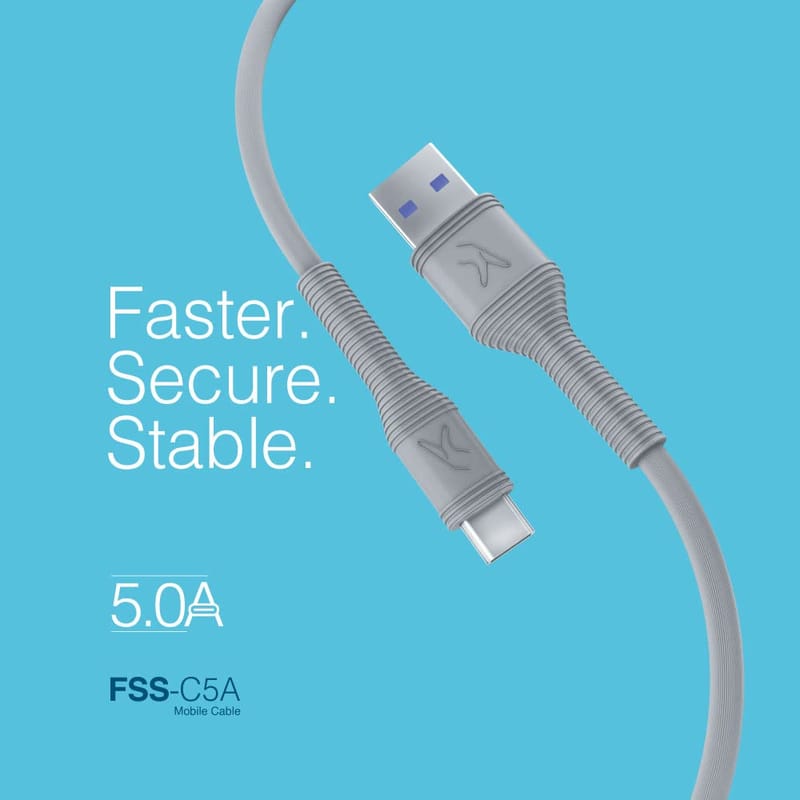 FINGERS FSS-C5A Mobile Cable (USB-A to Type-C | Supports up to 5.0 A Max | Fast Charging and High-Speed Data Transfer)