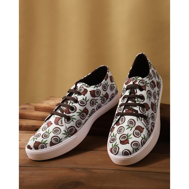 Hippyness Cocount Printed White Casual Sneaker for Men