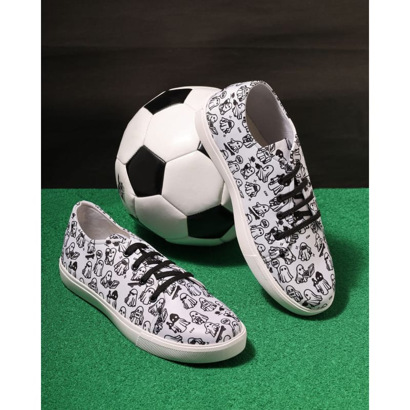 Hippyness Ghost Printed White & Black Casual Sneaker for Men