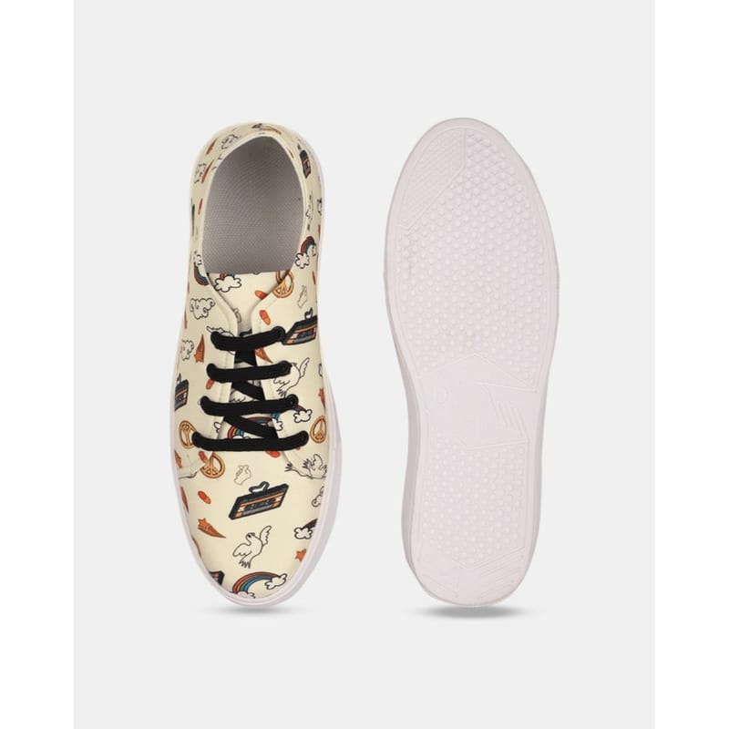 Hippyness All Over Printed Cream Casual Sneaker for Men