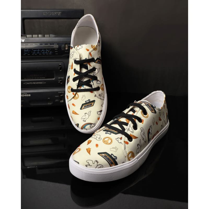 Hippyness All Over Printed Cream Casual Sneaker for Men