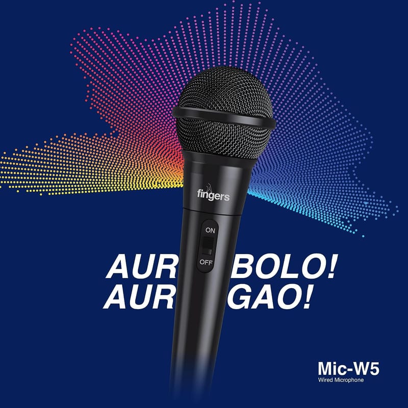 FINGERS Mic-W5 Wired Microphone (with 6.35 mm pin Connector, Ultra-Quiet On-Off Switch, Durable Construction, Ideal for Live Performances - Indoors & Outdoors)