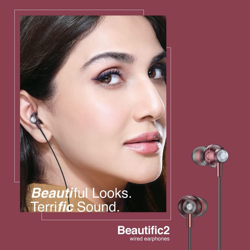 FINGERS Beautific2 Wired in-Ear Earphones with Built-in Mic, 10 mm Neodymium Driver, 3.5 mm L-pin Connector (Burgundy)