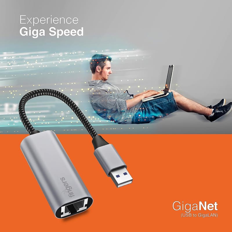 FINGERS GigaNet USB-A to Giga LAN Ethernet Adapter   Super High Speed Data Transfer up to 1 Gbps, Plug-n-Play, Ultra-Portable, Compatible with Windows, macOS, Android, and More