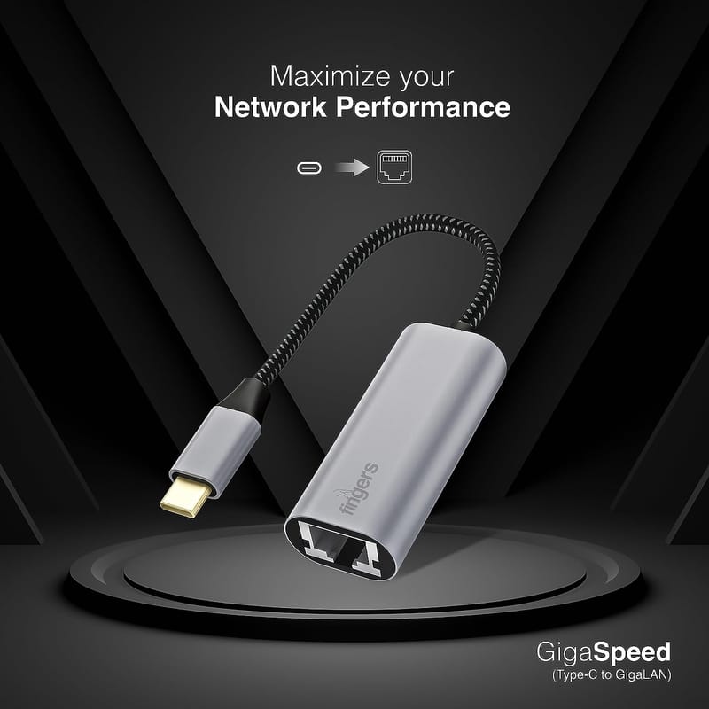 FINGERS GigaSpeed Type-C to Giga LAN (RJ45) Ethernet Adapter (Super High-Speed Data Transfer up to 1000 Mbps for PC/Laptop/Tablets, Hot Swap Plug-n-Play, Slim Design and Universal Compatibility)