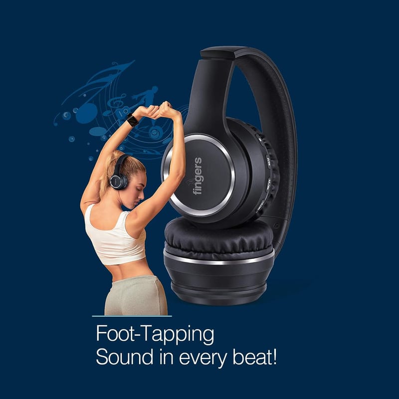 FINGERS Tap-2-Beat Wireless On Ear Headset with in Built Mic (Black)