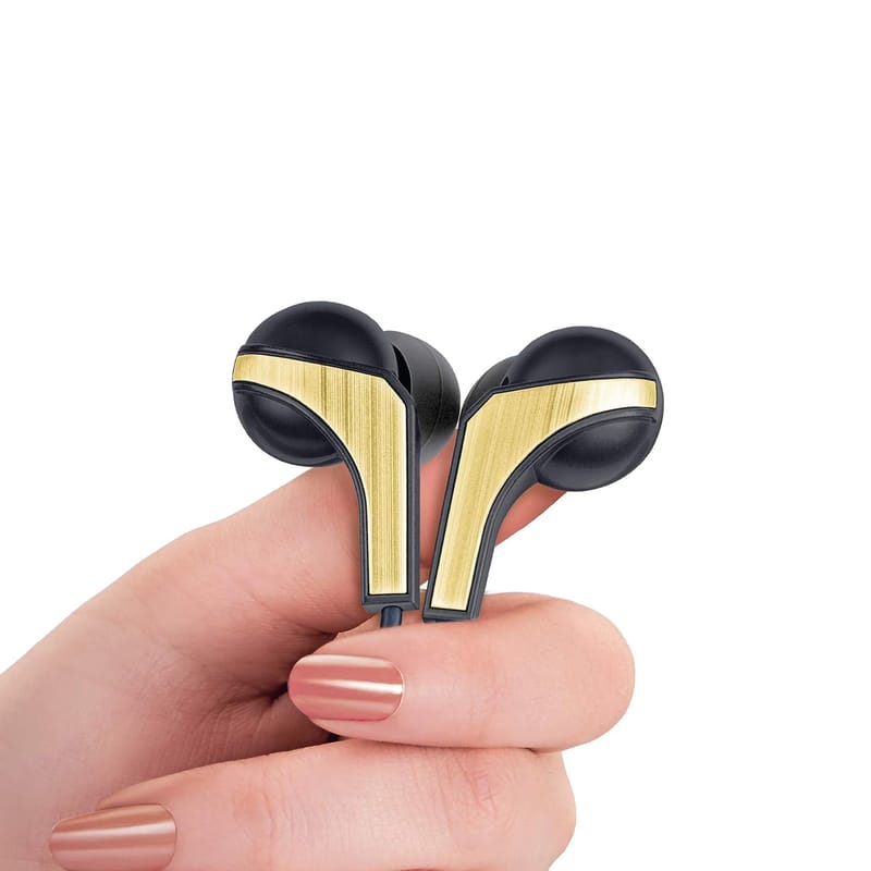 FINGERS SoundBoomerang Wired in-Ear Earphones with Mic (Bundled with Free Zip Carry Case & Golden L-pin Connector) (Ink Black + Gold)