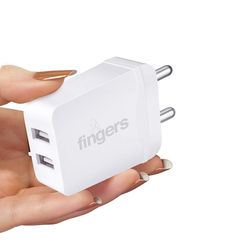 FINGERS PA-Dual USB Ports Power Mobile Adapter for Cellular Phones (White)