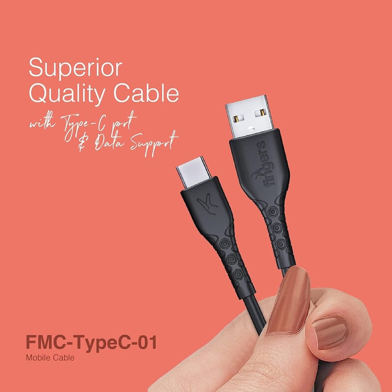 FINGERS FMC-TypeC-01 Mobile Cable with Fast Charging (up to 3.0 A) and Data Transfer - Black