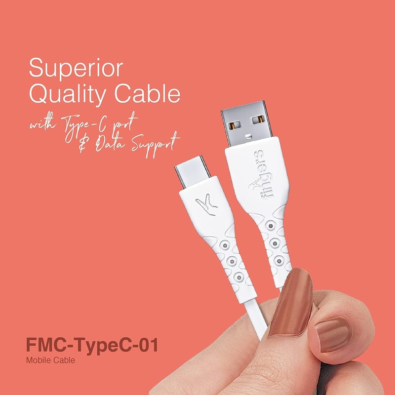 FINGERS FMC-TypeC-01 Mobile Cable with Fast Charging (up to 3.0 A) and Data Transfer - White