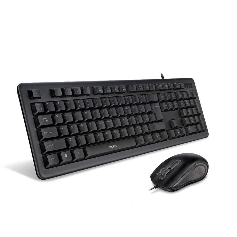 FINGERS FusionCombo Wired USB Keyboard and Mouse Set (Instant Access with 14 Quick Soft Touch Keys & Rupee Key | Windows , macOS, Linux, Chrome OS Compatible)