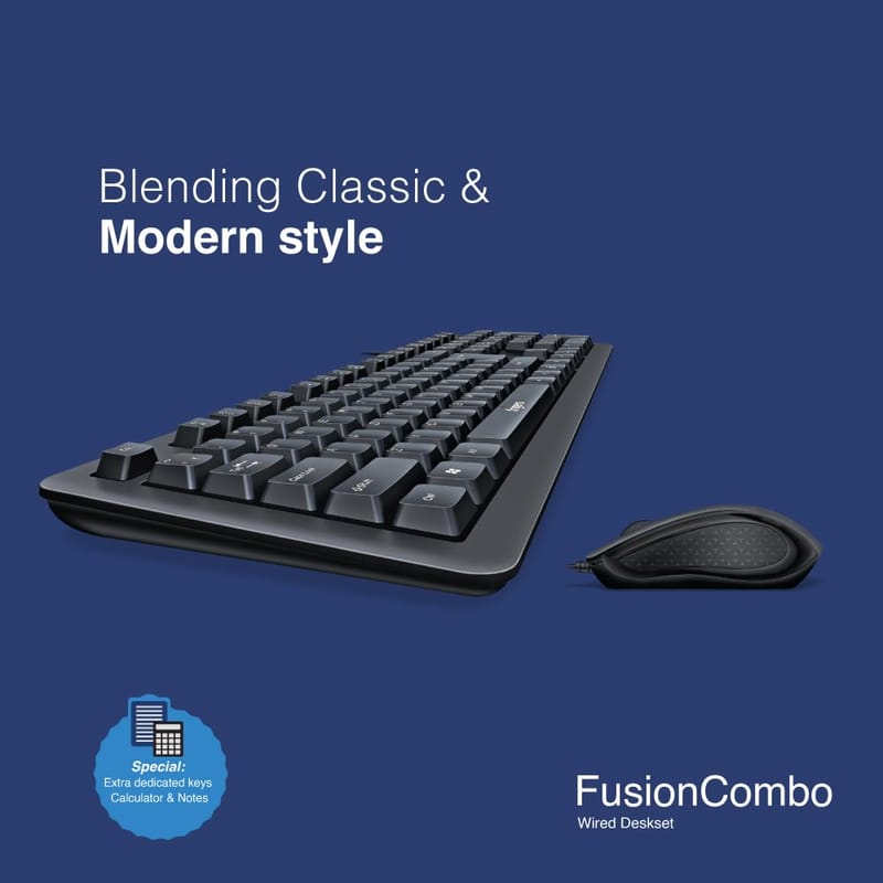 FINGERS FusionCombo Wired USB Keyboard and Mouse Set (Instant Access with 14 Quick Soft Touch Keys & Rupee Key | Windows , macOS, Linux, Chrome OS Compatible)