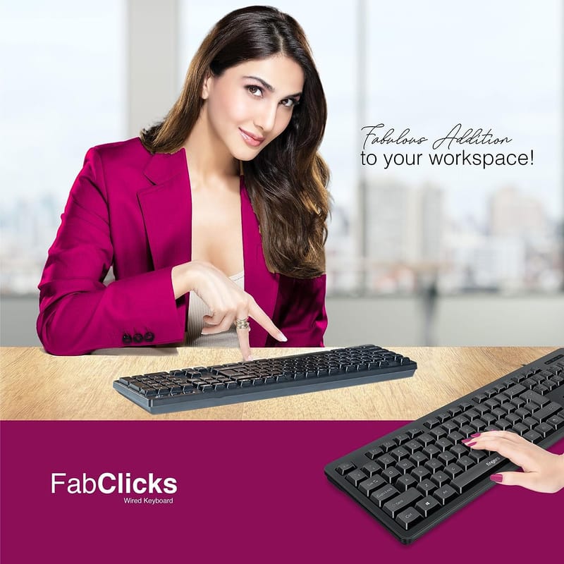 FINGERS FabClicks Multimedia USB Keyboard (104 Keys, Special Dual-Tone Soft Keys, 10 Million Life Cycles, Compatible with Windows, macOS & Linux)