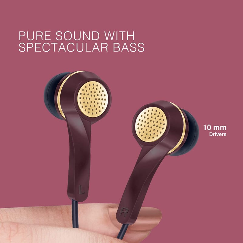 FINGERS SoundGlitz Wired in Ear Earphones with Built in Mic (Burgundy + Gold)