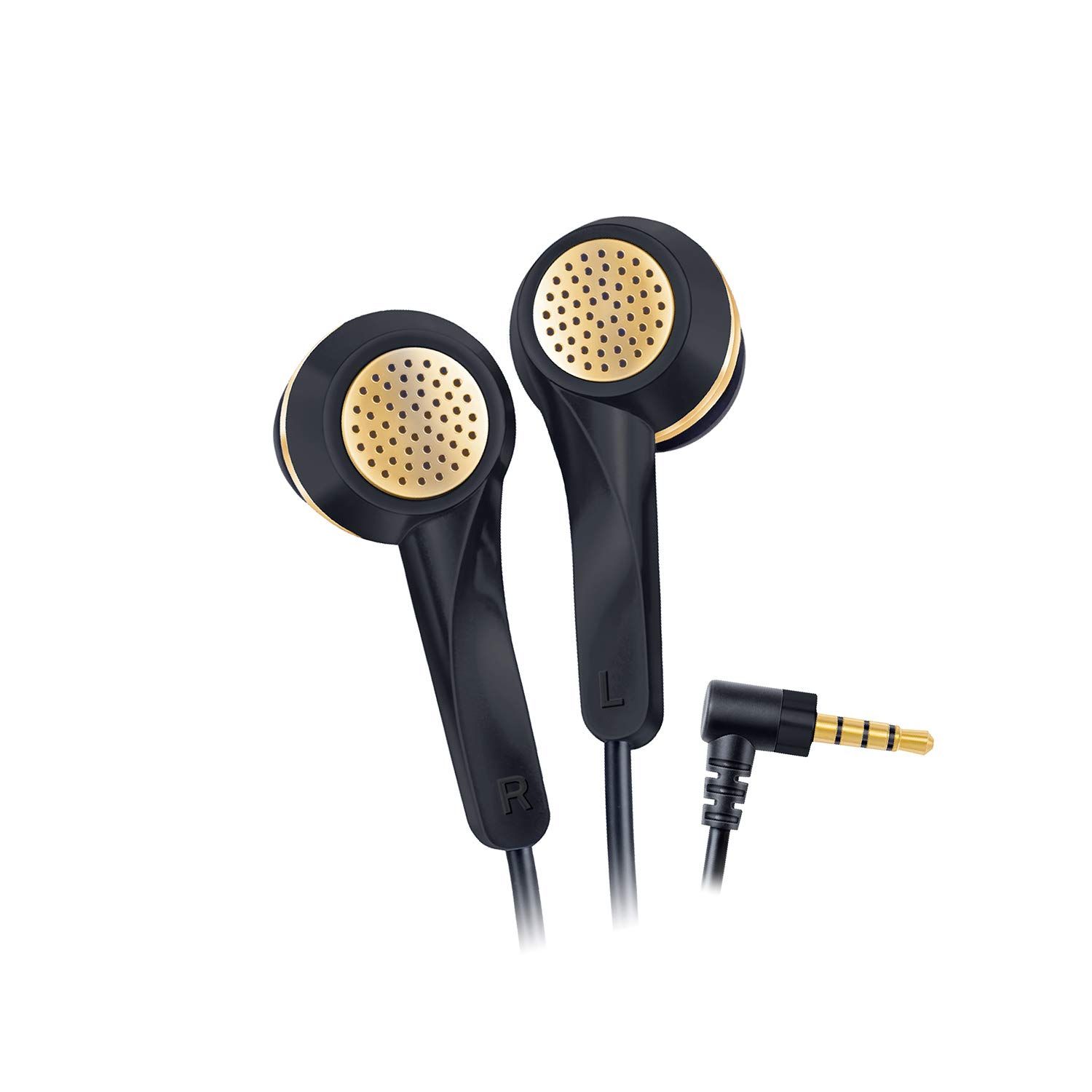 FINGERS SoundGlitz Wired Earphones (Pure Sound with High Bass | Sturdy Cable with L-Pin Connector | Built-in Mic | Free Carry Case)- Ink Black + Gold