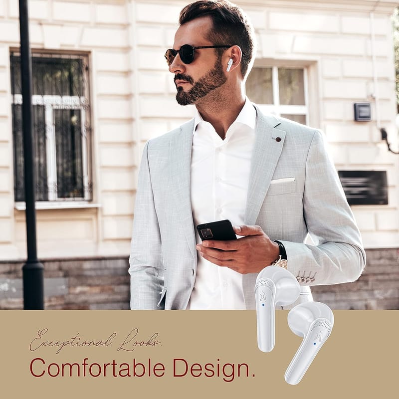 FINGERS Go-Posh Truly Wireless in Ear Earbuds [25 Hours Total Playback, Built-in Mic with SNC  (Surround Noise Cancellation) Technology, Voice Assistant, Touch Controls] (Luxe White)