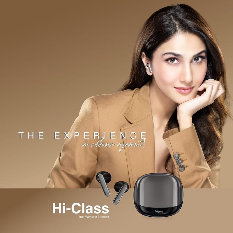 FINGERS Hi-Class TWS Earbuds - Classy | High-Class Sound, 24 Hours Playtime, Surround Noise Cancellation, Dual Language Voice Prompts, Intuitive Touch Controls (Gun Metal + Piano Black)