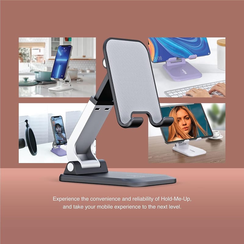 FINGERS Hold-Me-Up Portable Universal Mobile Stand (Angle & Height Adjustable, Compact & Foldable, Anti-Slip & Anti-Shake Design, Compatible with Smartphones & Tablets) (Rich Black)