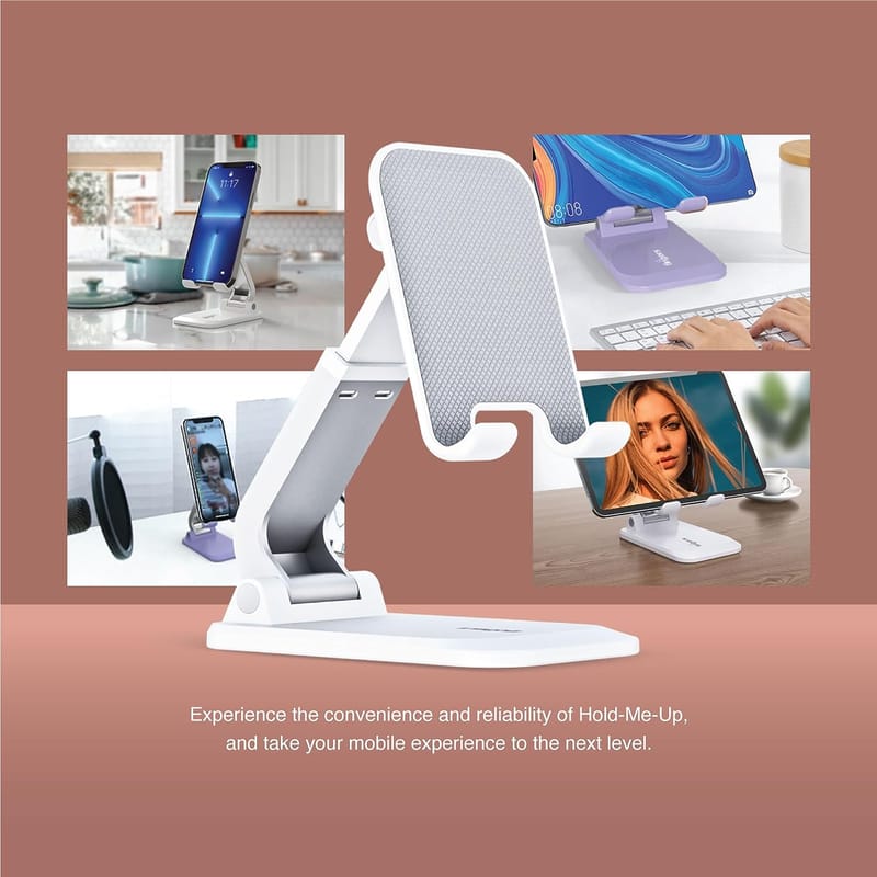 FINGERS Hold-Me-Up Portable Universal Mobile Stand (Angle & Height Adjustable, Compact & Foldable, Anti-Slip & Anti-Shake Design, Compatible with Smartphones & Tablets) (Rich White)
