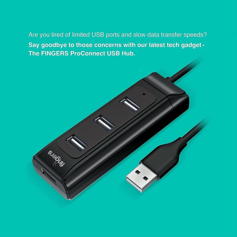 FINGERS ProConnect USB Dock (High-Speed Data Transfer of 480 Mbps, 4 USB 2.0 Ports, Powerful Type-C Port for Input Power, Plug-n-Play, Versatile Compatibility)