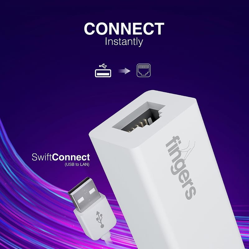 FINGERS SwiftConnect Fast Ethernet Adapter - 10/100 Mbps Speed Data Transfer, USB-A to RJ45, Lag-Free Performance, Hot Swap Plug-n-Play, Ultraportable