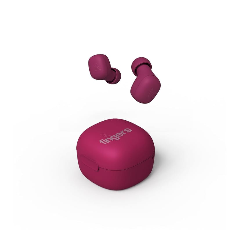 FINGERS SizeZero Pods2 World's Tiniest TWS Earbuds with 15-Hour Total Playtime, Quick Charge of 10 mins for 2-Hour Playtime, Built-in Mic with SNC  Technology for Clear Calls (Plum)