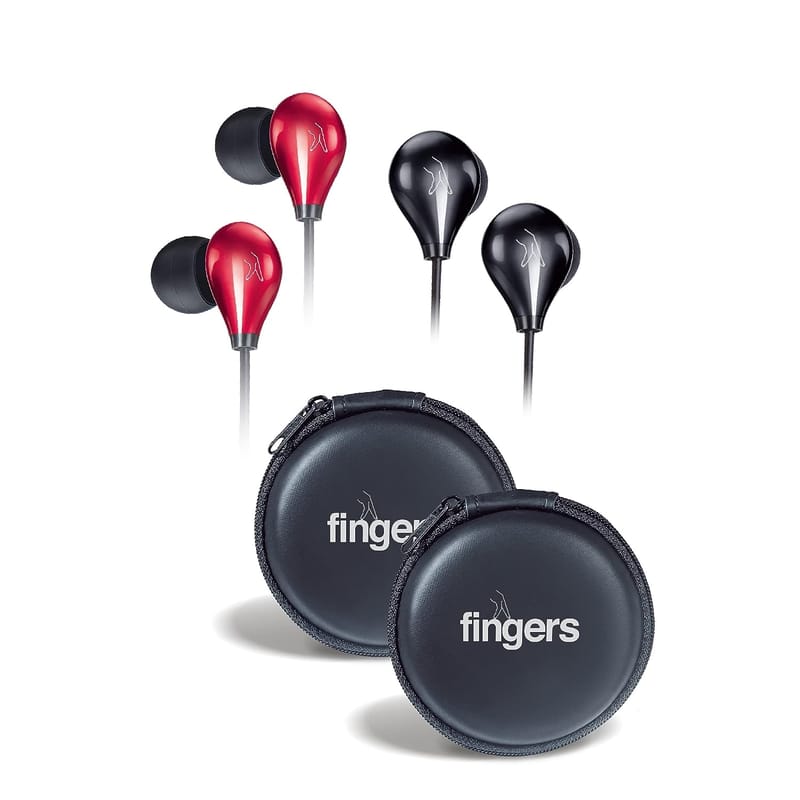 FINGERS Droplets Wired in Ear Earphones with in Built Mic (Pack of 2, Piano Black + Piano Red)