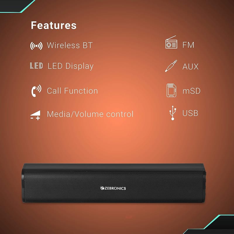 ZEBRONICS Zeb-Vita Plus Mini 16W Soundbar Supporting LED Display, USB, SD Card, AUX, FM, TWS & Call Function (Black)