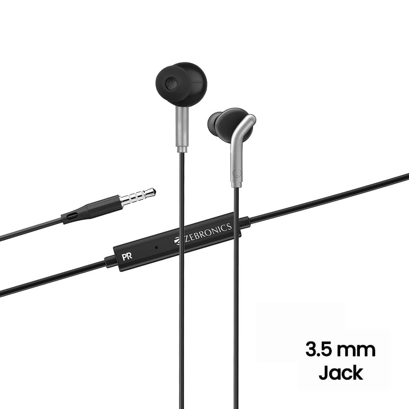 ZEBRONICS Zeb-Bro in Ear Wired Earphones with Mic, 3.5mm Audio Jack, 10mm Drivers, Phone/Tablet Compatible(Black)