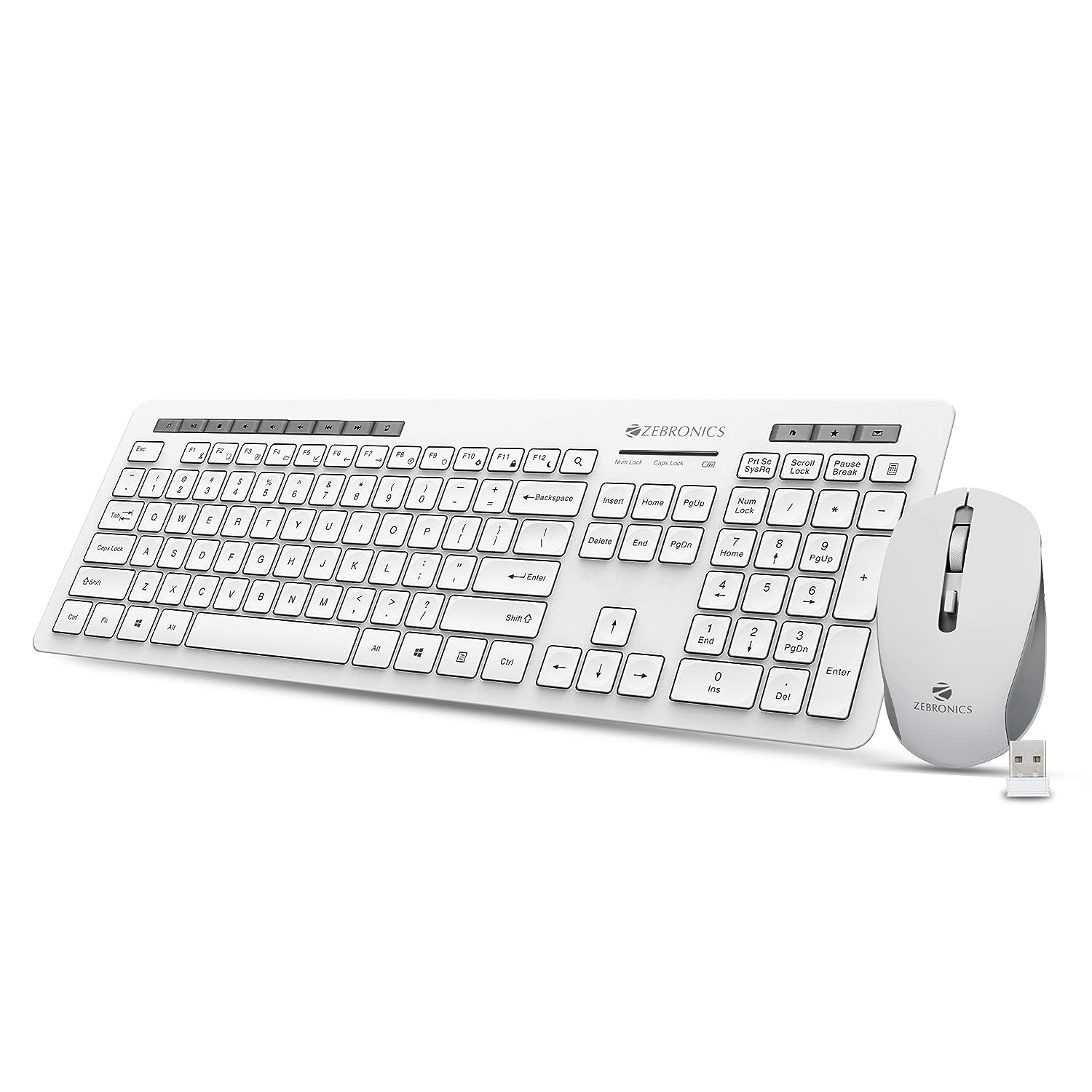 ZEBRONICS Zeb-Companion 500 2.4GHz Wireless Keyboard and Mouse Set, USB Nano Receiver, Chiclet Keys, Ultra Silent, Power On/Off Switch, Rupee Key, for PC/Mac/Laptop (White)