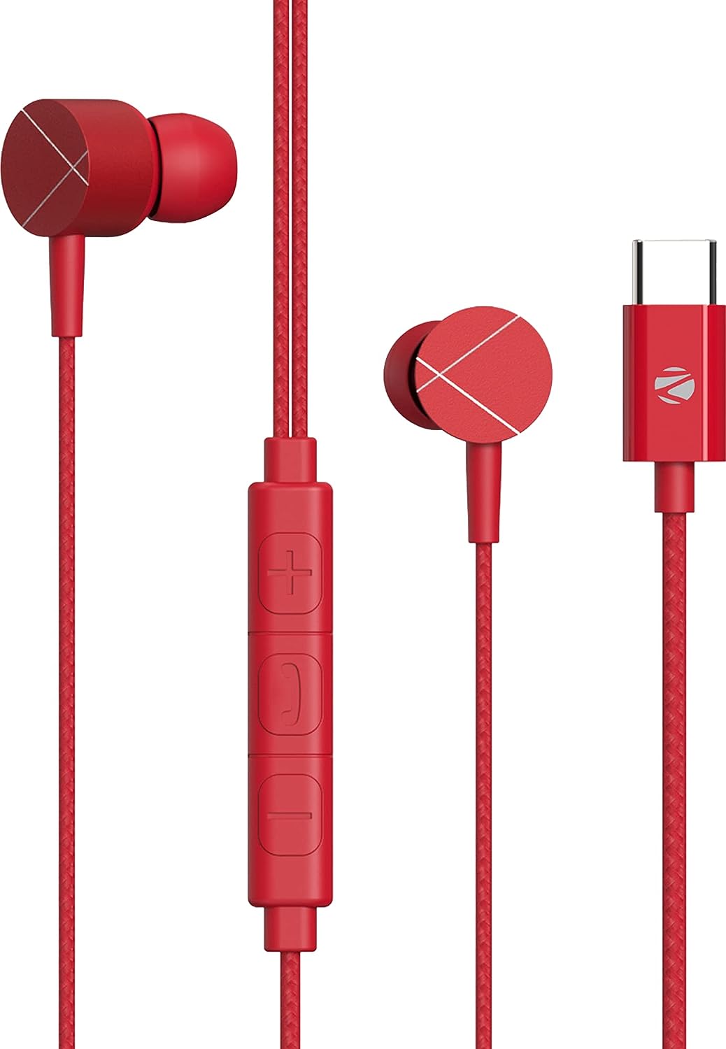 ZEBRONICS Zeb-Buds C2 in Ear Type C Wired Earphones with Mic, Braided 1.2 Metre Cable, Metallic Design, 10mm Drivers, in Line Mic & Volume Controller (Red)