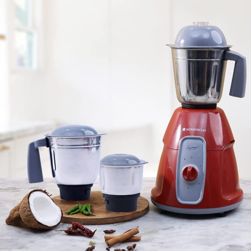 Wonderchef Tivoli 750 Mixer Grinder (3 Jars, Red & Grey)