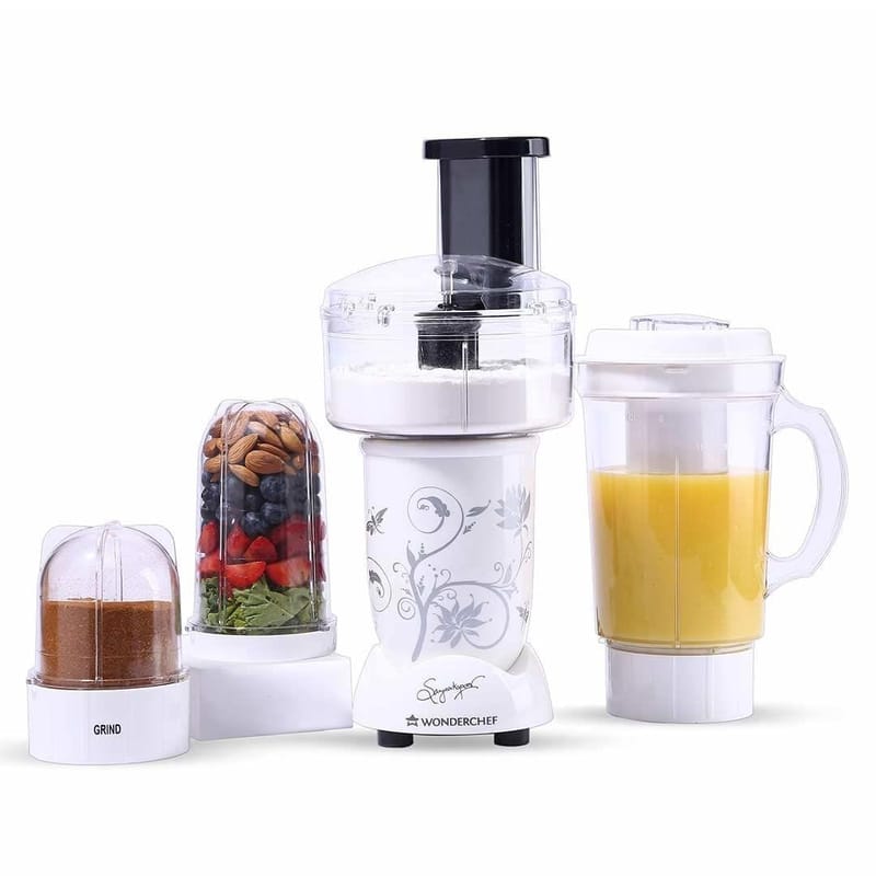 Wonderchef Nutri-blend Compact Food Processor with Atta Kneader, 400W, 22000 RPM Mixer-Grinder, Blender, Chopper, Juicer, SS Blades, 4 Unbreakable Jars, White, E-Recipe Book By Chef Sanjeev Kapoor