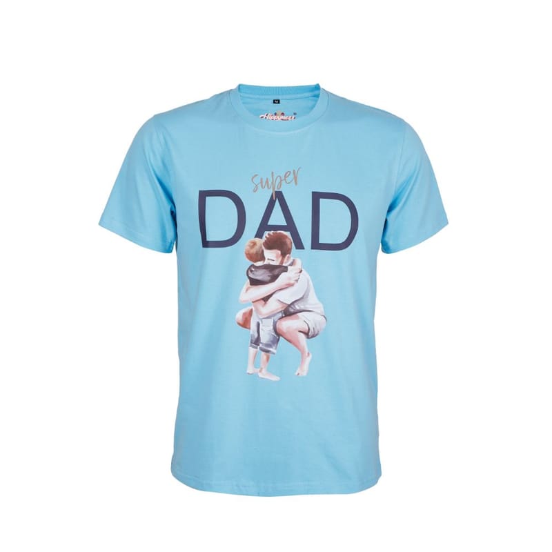 Hippyness Blue Printed Cotton Tshirt For Dad