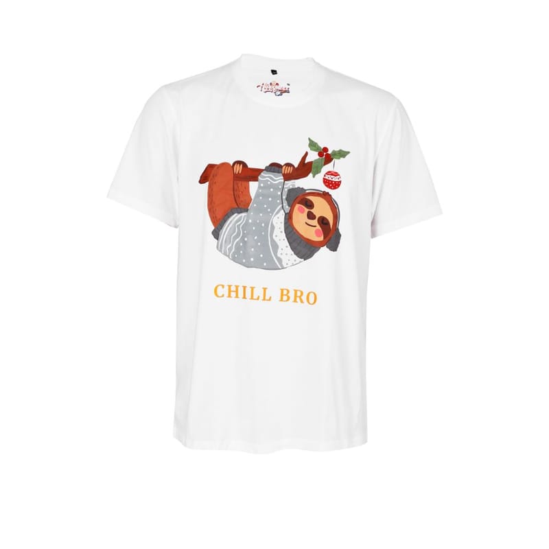 Hippyness White Printed Cotton Chill Bro Tshirt For Men