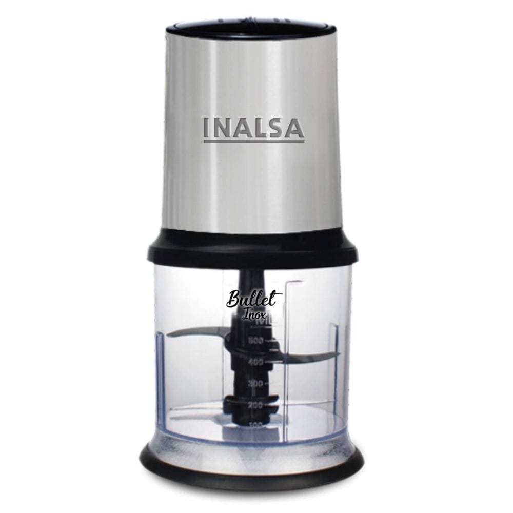 Inalsa Chopper Bullet Inox - 450 Watts with Variable Speed and Pure Copper Motor, Dual Layered Blade, 900ml Capacity (Black/Silver)