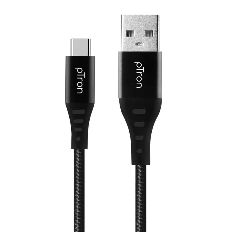 Ptron Solero TB301 3A Type-C Data and Fast Charging Cable, Made in India, 480Mbps Data Sync, Strong and Durable 1.5-Meter Nylon Braided USB Cable for Type-C Devices for Charging Adapter (Black)