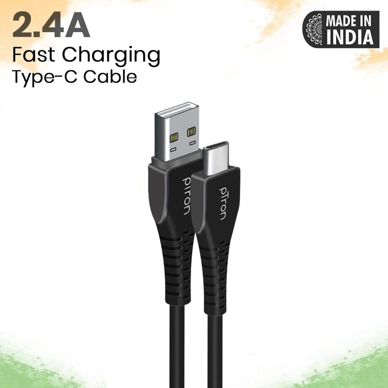 Ptron Solero T241 2.4A Type-C Data & Charging USB Cable, Made in India, 480Mbps Data Sync, Durable 1-Meter Long USB Cable for Type-C USB Devices for Charging Adapter (Black)