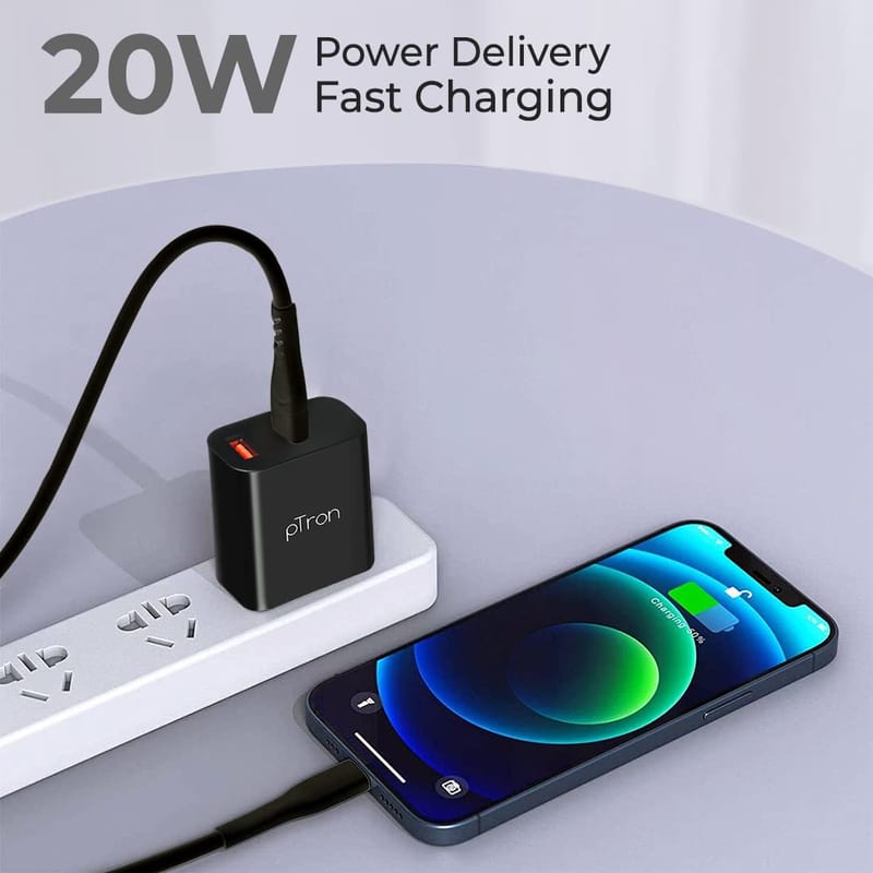 Ptron Volta FC12 20W QC3.0 Smart USB Charger, Auto-detect Technology, Multi-Layer Protection, Fast Charging Power Adaptor Without Cable for All Android & iOS Devices (Black)