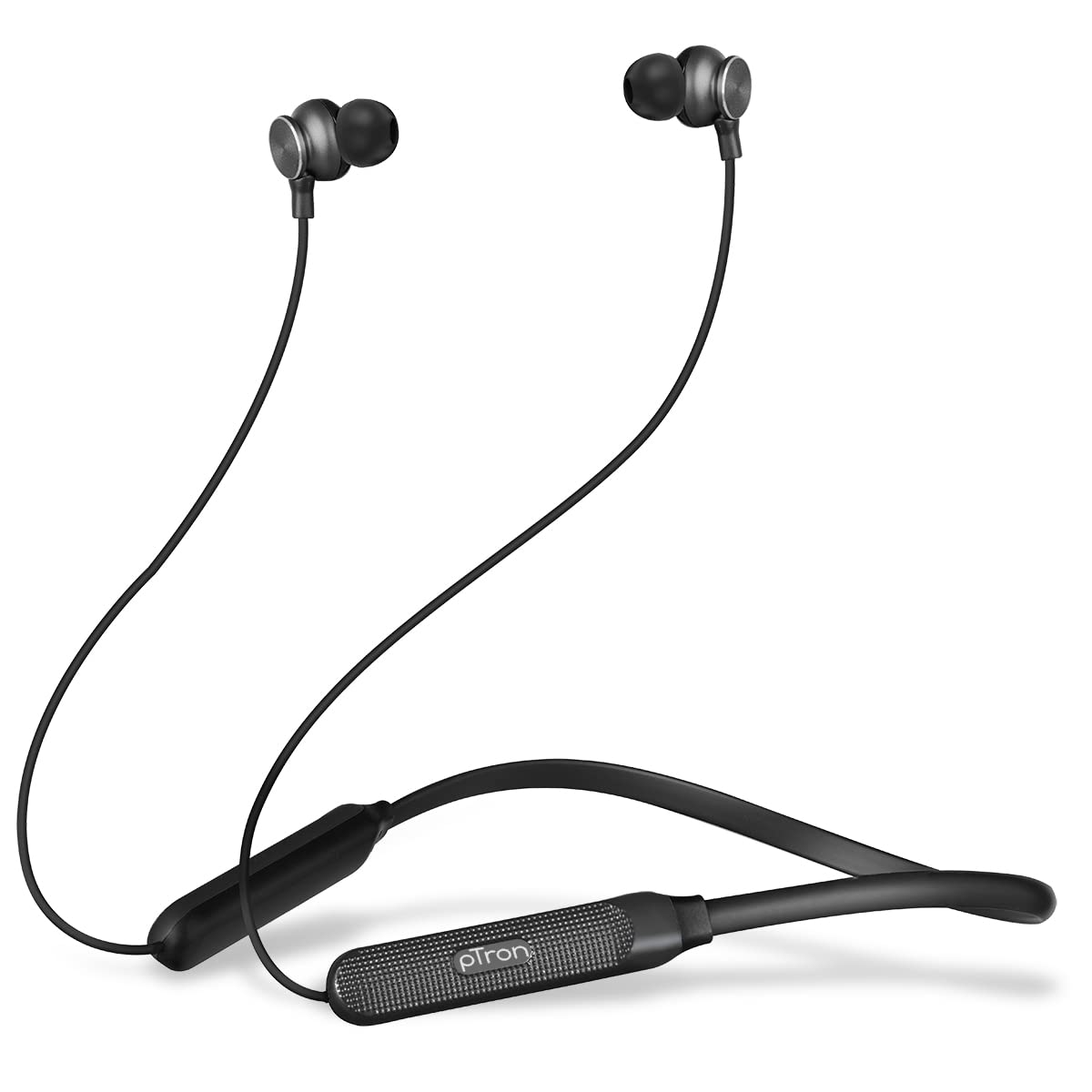 Ptron Tangent Duo Made in India Bluetooth 5.2 Wireless in-Ear Earphones with Mic, 24Hrs Playback, 13mm Drivers, Punchy Bass, Fast Charging Neckband, Voice Assistant, IPX4 & in-line Controls (Black)