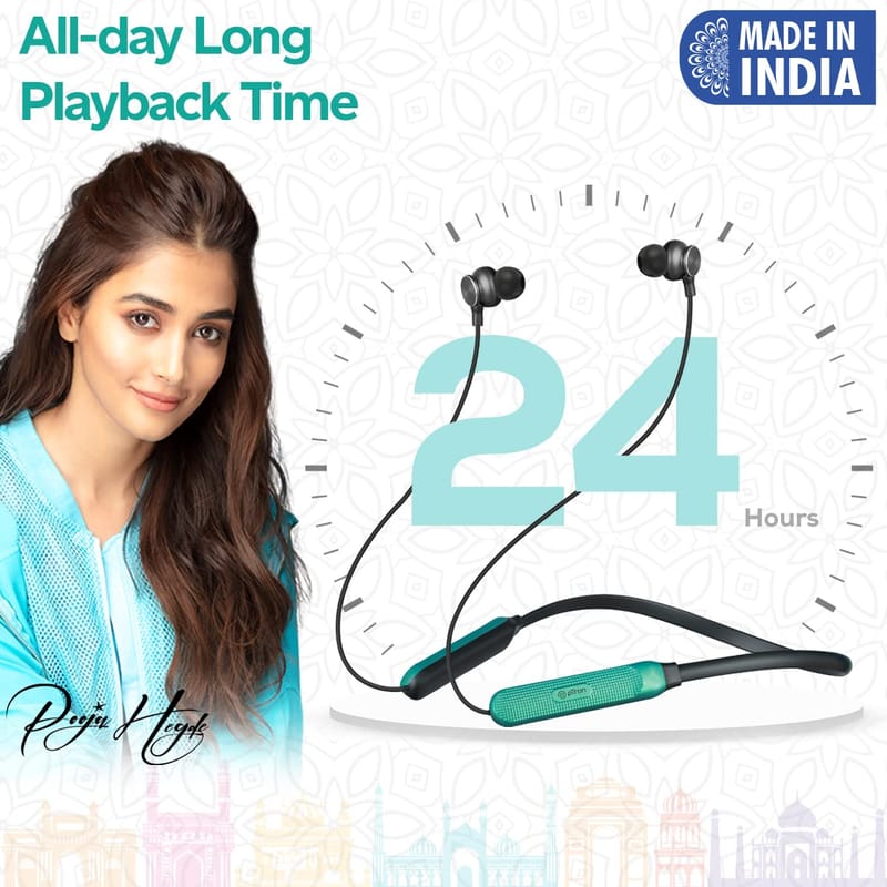 Ptron Tangent Duo Made in India Bluetooth 5.2 Wireless in-Ear Earphones with Mic, 24Hrs Playback, 13mm Drivers, Punchy Bass, Fast Charging, Voice Assistant, IPX4 & in-line Controls (Black & Green)