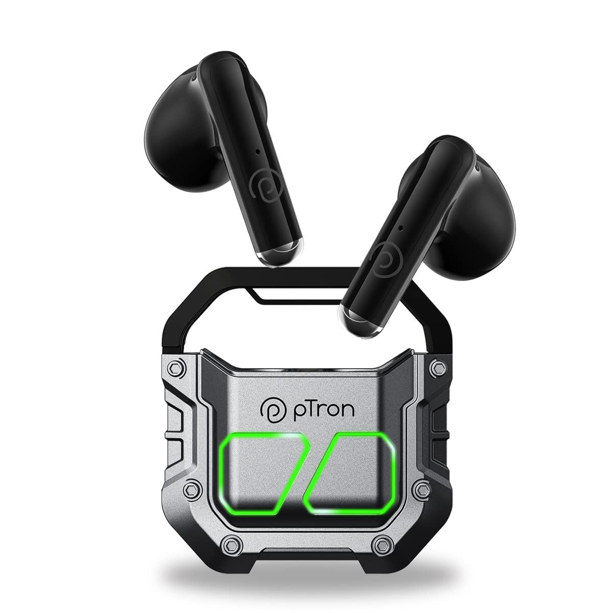 Ptron Bassbuds Xtreme in Ear Bluetooth Truly Wireless in Ear Earbuds with mic, 32Hrs Playtime, BT5.3, 13mm Driver, Stereo Calls, DeepBass, Zany Case & Type-C Fast Charging (Grey/Black)