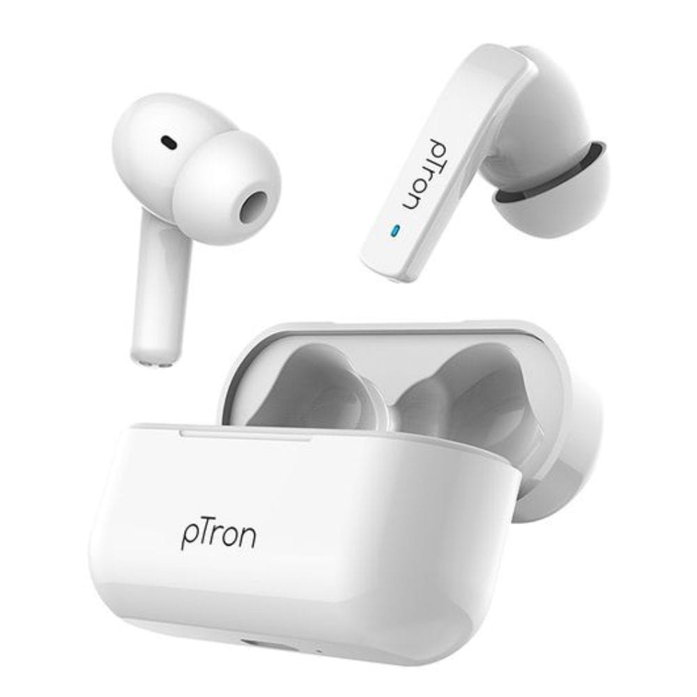 Ptron Basspods 992 Active Noise Cancelling ANC Bluetooth 5.0 Wireless Headphones - White