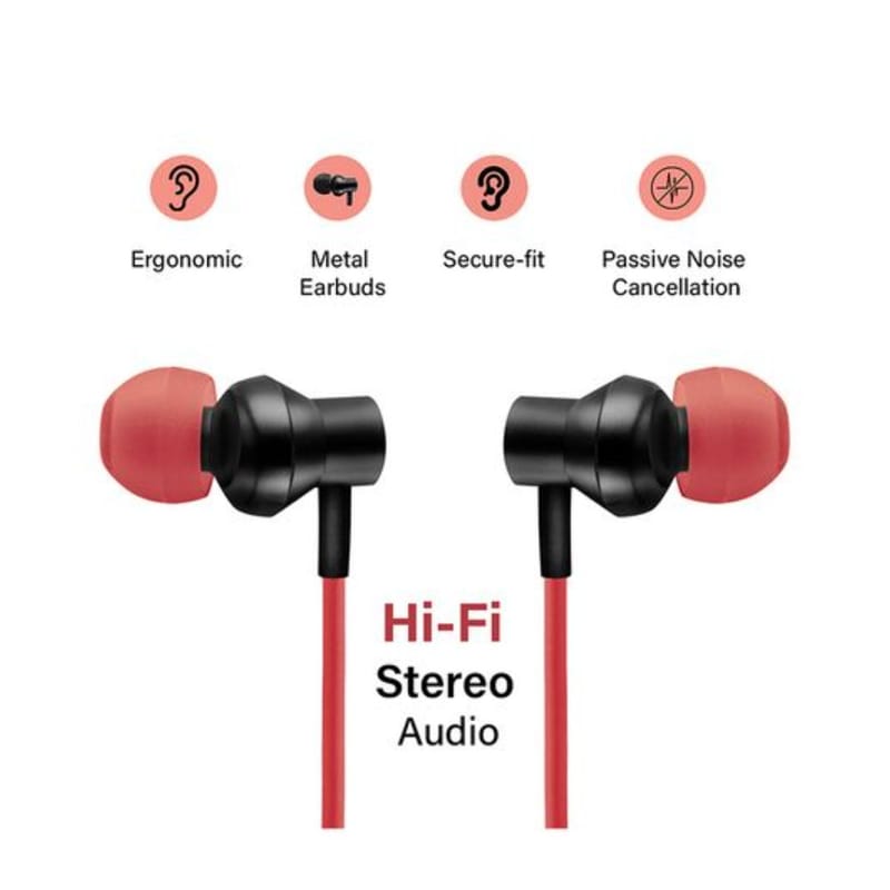 Ptron InTunes Beats In-Ear Hi-Fi Stereo Wireless Bluetooth 5.0 Neckband - Black & Red