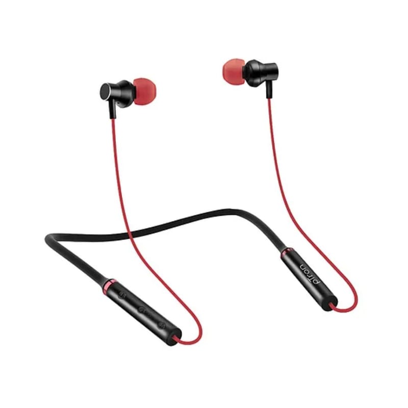 Ptron InTunes Beats In-Ear Hi-Fi Stereo Wireless Bluetooth 5.0 Neckband - Black & Red