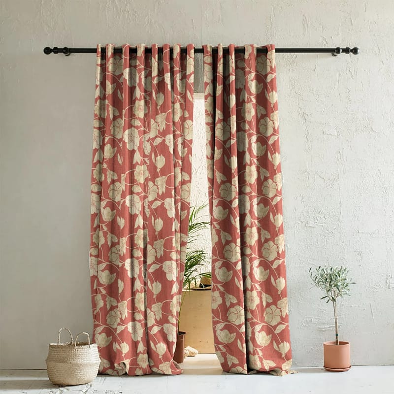 Elegant Floral Print Room Darkning, Light Filtering Curtain Set Of 2