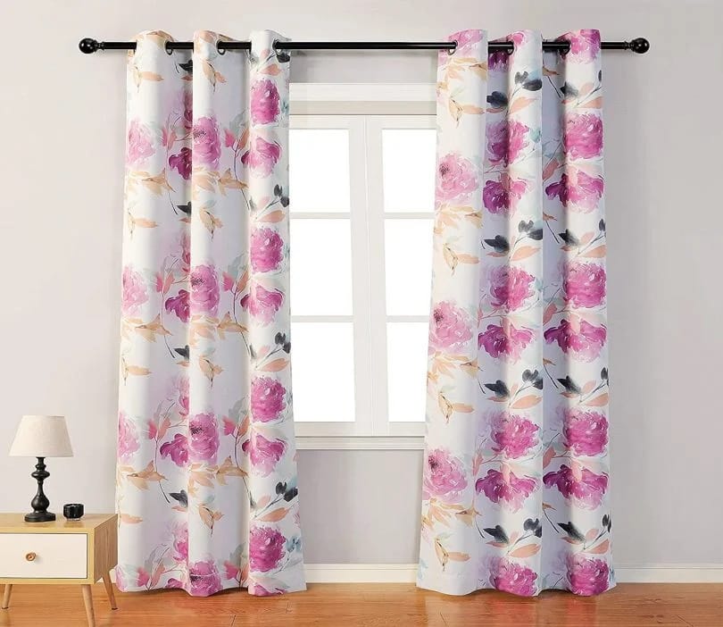 Elegant Floral Print Room Darkning, Light Filtering Curtain Set Of 2