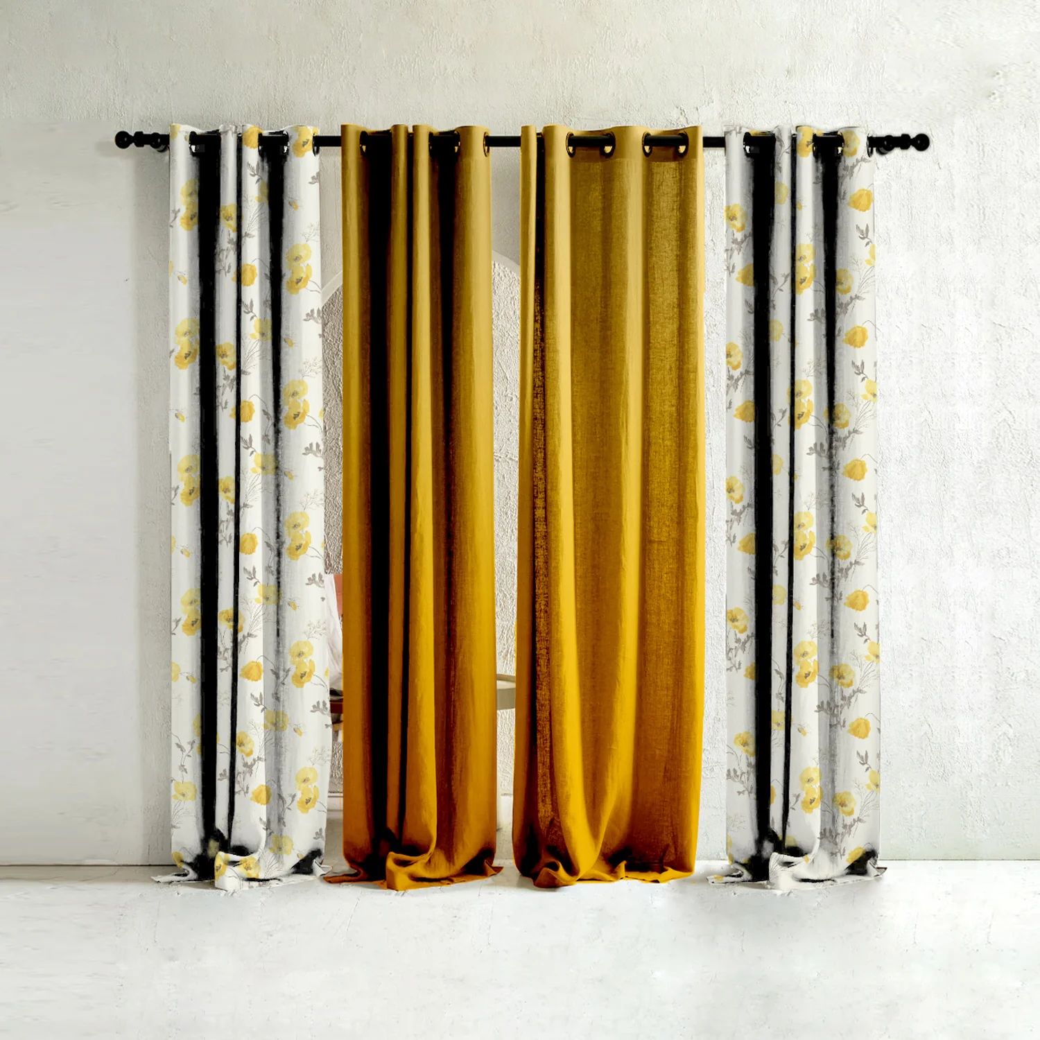 Elegant Floral Print Room Darkning, Light Filtering Curtain Set Of 4