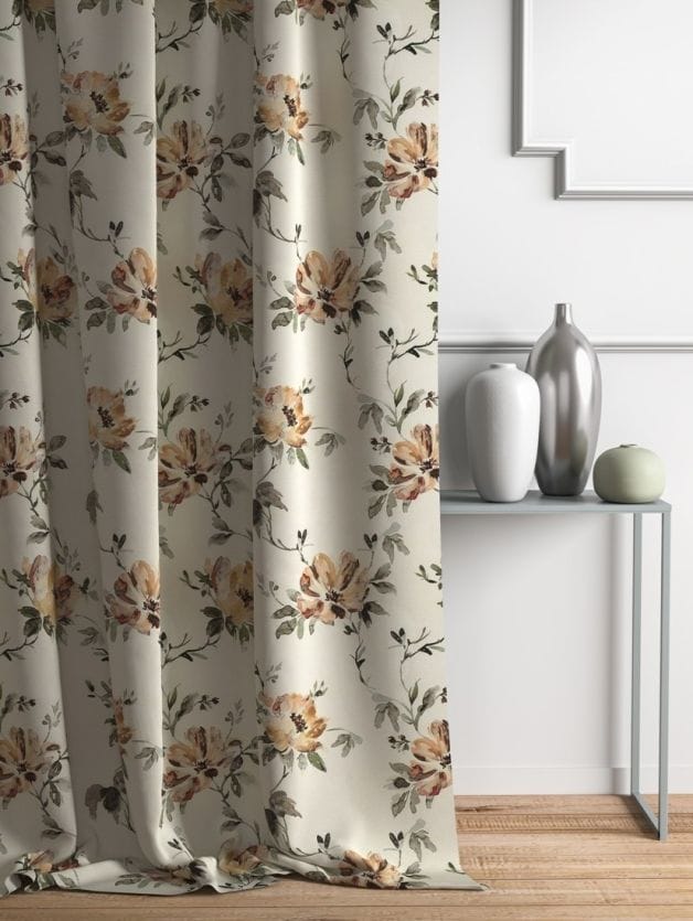 Elegant Floral Print Room Darkning, Light Filtering Curtain Set Of 2